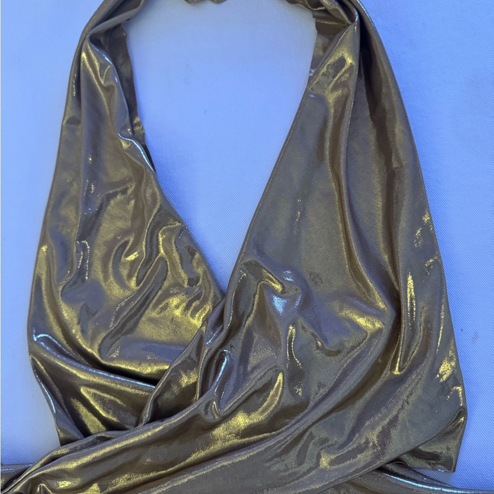 Norma Kamali Shimmering Gold Halter Wrap Top